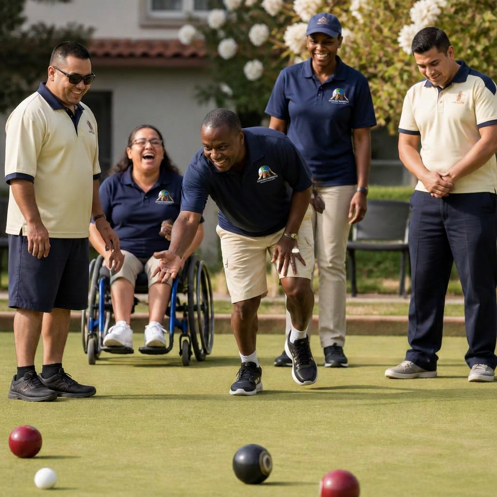A group enjoying outdoor lawn bowling together as part of community recreation